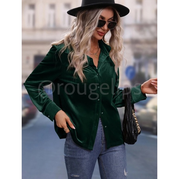 Velvet Green Casual Button Up / Down Shirt Collar, V-Neck - Picture 2 of 7